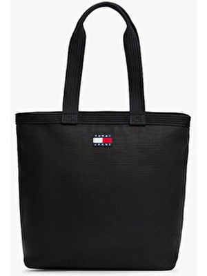 Tommy Hilfiger Erkek Siyah Tote Bag Düz Desenli Günlük Kullanım İçin Şık Tasarım