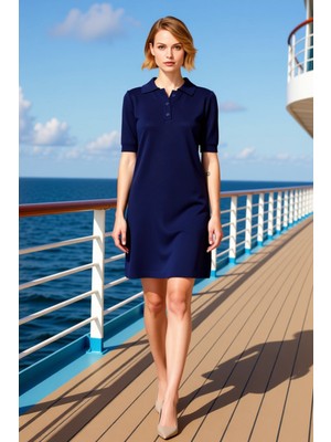 Benerly Kadın Polo Yaka Truvakar Kol Shift Kalıp Orta Kalınlık Triko Elbise Fonksiyonel Dayanıklı Şık