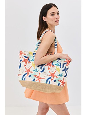 C&city Dijital Baskılı Plaj Çantası Y8670-27 K-08 Kadın Standart Beden Şık Tasarım