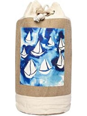 Anemoss Yelken Jüt Çanta Kadınlar İçin Orta Boy Büzgülü Tasarım Yaz Temalı