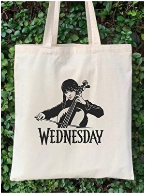 Cemira Wednesday Addams Family Baskılı Bez Çanta Kadın Standart Boy Eco-friendly Tasarım