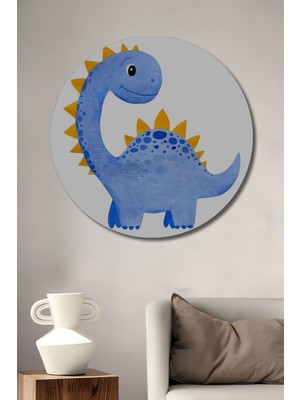 Teona Ahşap Dekoratif Ahşap Yuvarlak Tablo Mavi Dinozor