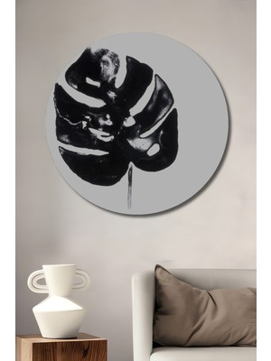 Teona Ahşap Dekoratif Ahşap Yuvarlak Tablo Siyah Yaprak