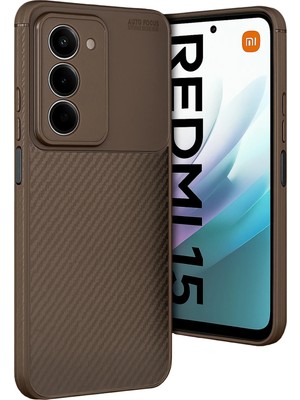 Techno Guru Redmi 15 4g Kılıf Karbon Desenli Şık Darkon Premium Silikon Kapak-Kahve