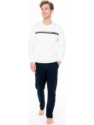 U.s. Polo Assn. Erkek 2 Iplik Dokuma Kışlık Ev Giyim Alt Üst Takım-Ekru-L