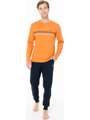 U.s. Polo Assn. Erkek Penye Dar Paçalı Ev Giyim Alt Üst Takım-Turuncu-L