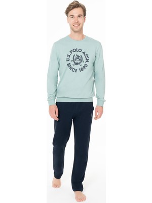 U.s. Polo Assn. Erkek 2 Iplik Kışlık Uzunkol Düz Paça Baskılı Ev Giyim Pijama Takım-Mint-M