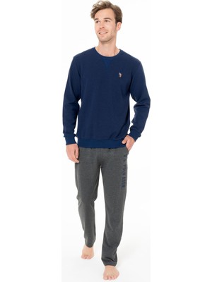 U.s. Polo Assn. Erkek Kışlık 2 Iplik Kışlık Ev Giyim Pijama Takım, Üst Uzunkol Bisiklet Yaka Kol Manşetli, Alt Cepli-Lacivert-2xl