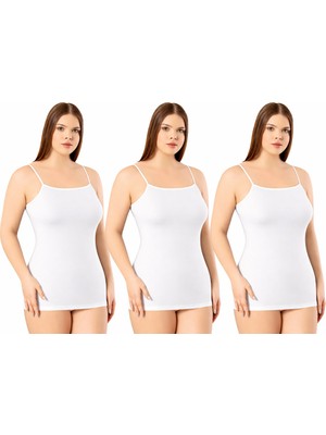 İncili 3'lü Set Kadın Büyük Beden Ip Askılı Atlet - (Beyaz)