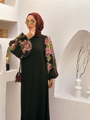 Ferraceci Gül Desen Organze Ferace