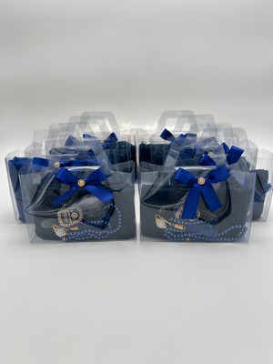 10 Adet Çanta Görünümlü Kutu Içinde Flamlı Örtü, Inci Tesbih ve Taşlı Zikirmatik Hediyelik Set