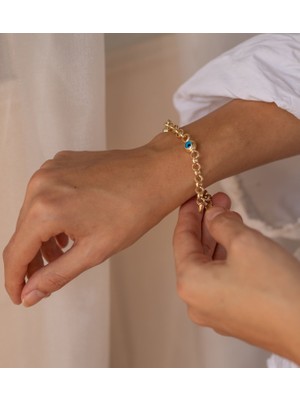 Oroline Kuyumculuk 14 Ayar Altın Nazarlı Hallow Kadın Bileklik