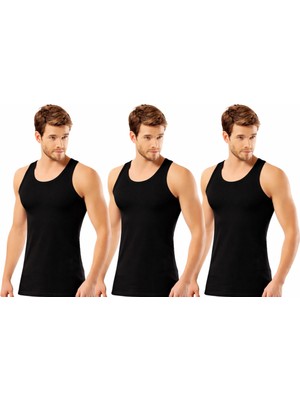 İncili 3'lü Set Erkek Büyük Beden Klasik Atlet - (Siyah)