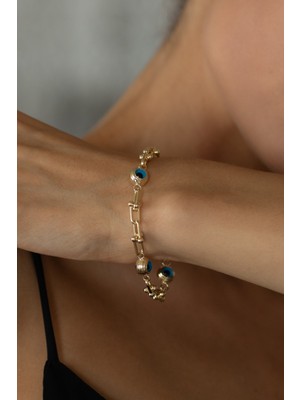 Oroline Kuyumculuk 14 Ayar Altın Nazarlı Göz Bileklik Kadın