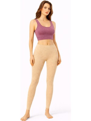 İncili 2'li Set Kadın Büstiyer ve Tayt - (Ten - Mürdüm)