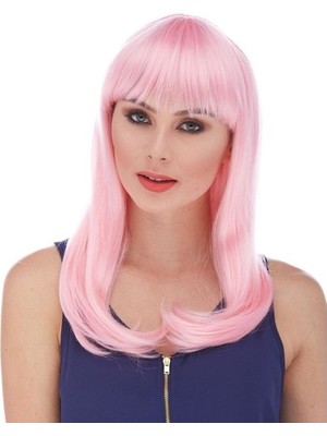 Esranın Dünyası Soft Pembe Renk Uzun Düz Parti Peruğu