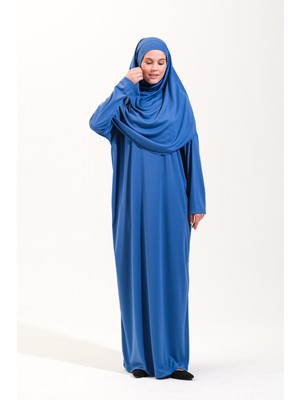 Plistre 2133_TEK Parça Kaymaz Başörtülü Namaz Tesettür Elbisesi Boneye Son