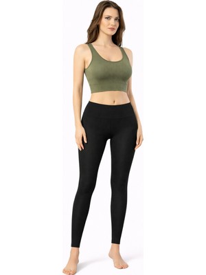 İncili 2'li Set Kadın Büstiyer ve Tayt - (Siyah - Çağla Yeşili)