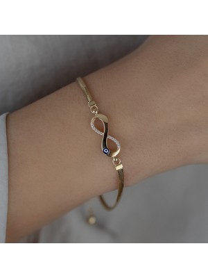 Oroline Kuyumculuk 14 Ayar Sonsuzluk Desenli Nazarlı Kadın Altın Bileklik