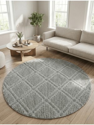 Anaska Home Modern Yuvarlak Gri Halı Kabartma Dokulu, Minimal Desenli Salon & Oturma Odası Halısı