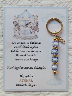 İ&DBABY 100 Adet Atlı Karınca Model Özel Tasarım Mavi Anahtarlık Hastane Yeni Doğan 40 Mevlidi Hediyelik