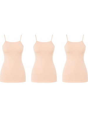 İncili 3'lü Set Kadın Büyük Beden Ip Askılı Atlet - (Ten)