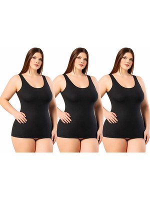 İncili 3'lü Set Kadın Büyük Beden Atlet Modelli - (Siyah)