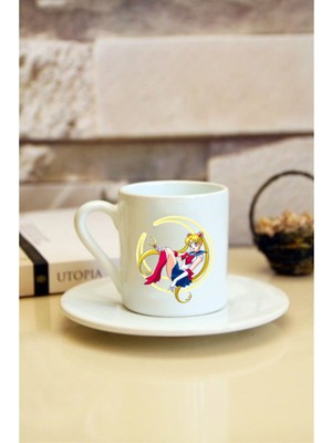 UltraNova Sailor Moon Temalı Beyaz Türk Kahvesi Fincanı, Zarif ve Renkli Tasarım