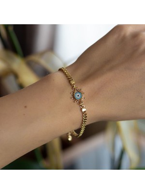 Oroline Kuyumculuk 14 Ayar Altın Nazarlı Göz Kadın Bileklik