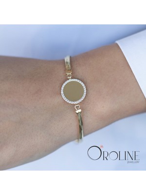 Oroline Kuyumculuk 14 Ayar Altın Plaka Yanlarıtaşlı Kadın Bileklik