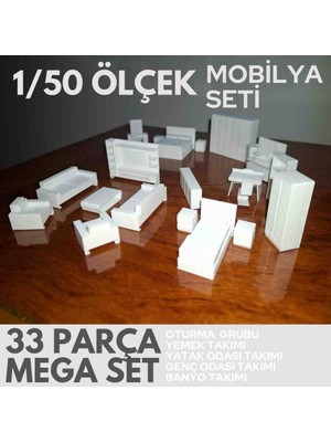 Home 1/50 Ölçekli Beyaz Plastik Mimari İç Mimari Maket Diorama Mobilya Seti 33 Parça