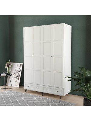 T&B Toprak 4 Kapaklı Çekmeceli Gardırop - Mdf Kapak
