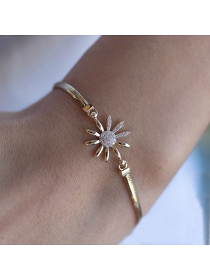 Oroline Kuyumculuk 14 Ayar Papatya Desenli Taşlı Kadın Altın Bileklik