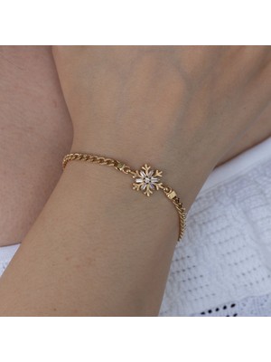 Oroline Kuyumculuk 14 Ayar Altın Baget Taşlı Kar Tanesi Kadın Bileklik