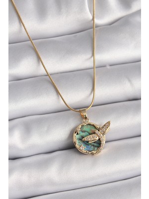 BT Teknik 316L Çelik Gold Renk Zincir Zirkon Taşlı Yusufçuk Model Kadın Kolye