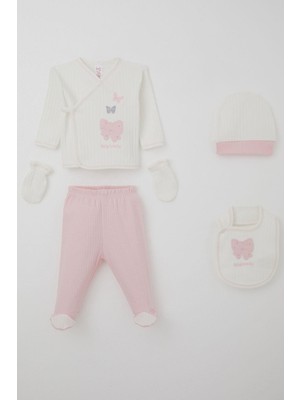 Breeze Kız Bebek Hastane Çıkışı 5 Li Fiyonk & Kelebek Nakışlı 0-3 Ay, Ekru