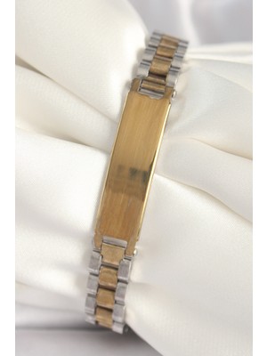 BT Teknik 316L Çelik Gold Gümüş Renk Zincir Künye Model Erkek Bileklik