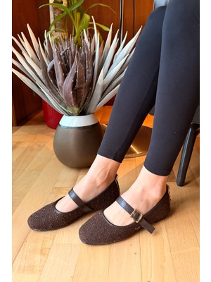 Kadın Tüvit Kumaş Günlük Ayakkabı Şık Tokalı Rahat Taban Günlük Babet