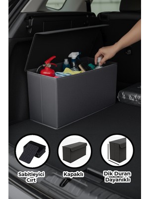 Luxway Home Araba Bagaj Çantası Antrasit – Oto Bagaj Organizer Kapaklı Cırtlı Düzenleyici 50X25X15