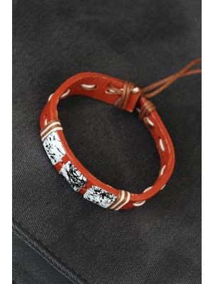 BT Teknik Mermer Taşlı Kahverengi Deri Erkek Bileklik