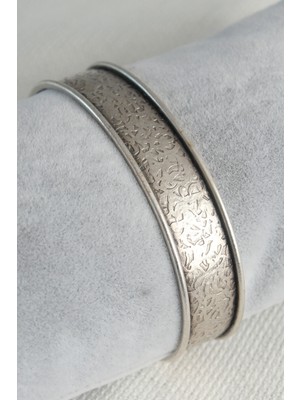 BT Teknik Otantik Gümüş Renk Motif Işleme Detay Plaka Erkek Bileklik