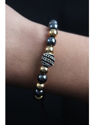 BT Teknik Doğal Taş Sarmal Model Gold ve Füme Renk Asansörlü Erkek Bileklik