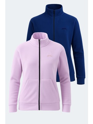 Slazenger Soul 2 Li Set Kadın Dik Yaka Fermuarlı Lila - Lacivert Polar