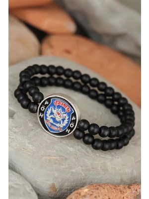 BT Teknik Siyah Renk Çift Sıra Oniks Doğal Taş Pöh Tasarımlı Erkek Bileklik