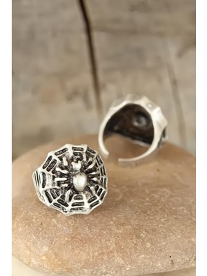 BT Teknik Eskitme Gümüş Renk Örümcek Figürlü Erkek Ayarlamalı Yüzük