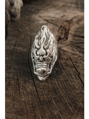 BT Teknik Antik Gümüş Renk Ejderha Kafası Model Ayarlanabilir Erkek Yüzük