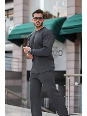 Yakamel Erkek 3iplik Oversıze Paçası Lastikli Bisiklet Yaka Eşofman Takımı