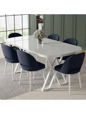 Canisa Arvon Serisi Mdf 90X168 Sabit Beyaz Mutfak Masa Takımı 6 Antrasit Sandalye