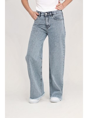 Modanino Kız Çocuk Destroy Paçalı-Geniş Kesim Jean Pantolon 5-15 Yaş 12488