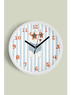 JHAAR Köpek Tasarım Modern Çocuk Odası Duvar Saati - Beyaz - Plastik